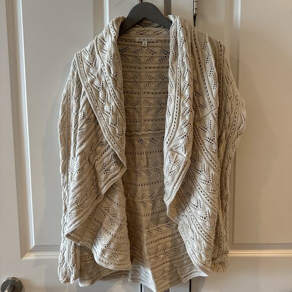 CABI Oatmeal Circle Waterfall Cotton Knit Cardigan Sweater | Medium - Picture 1 of 7